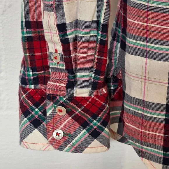 Talbots Women XS Plaid Button Up Shirt Long Sleeve Red Green Cream Gold Holiday - Picture 5 of 9